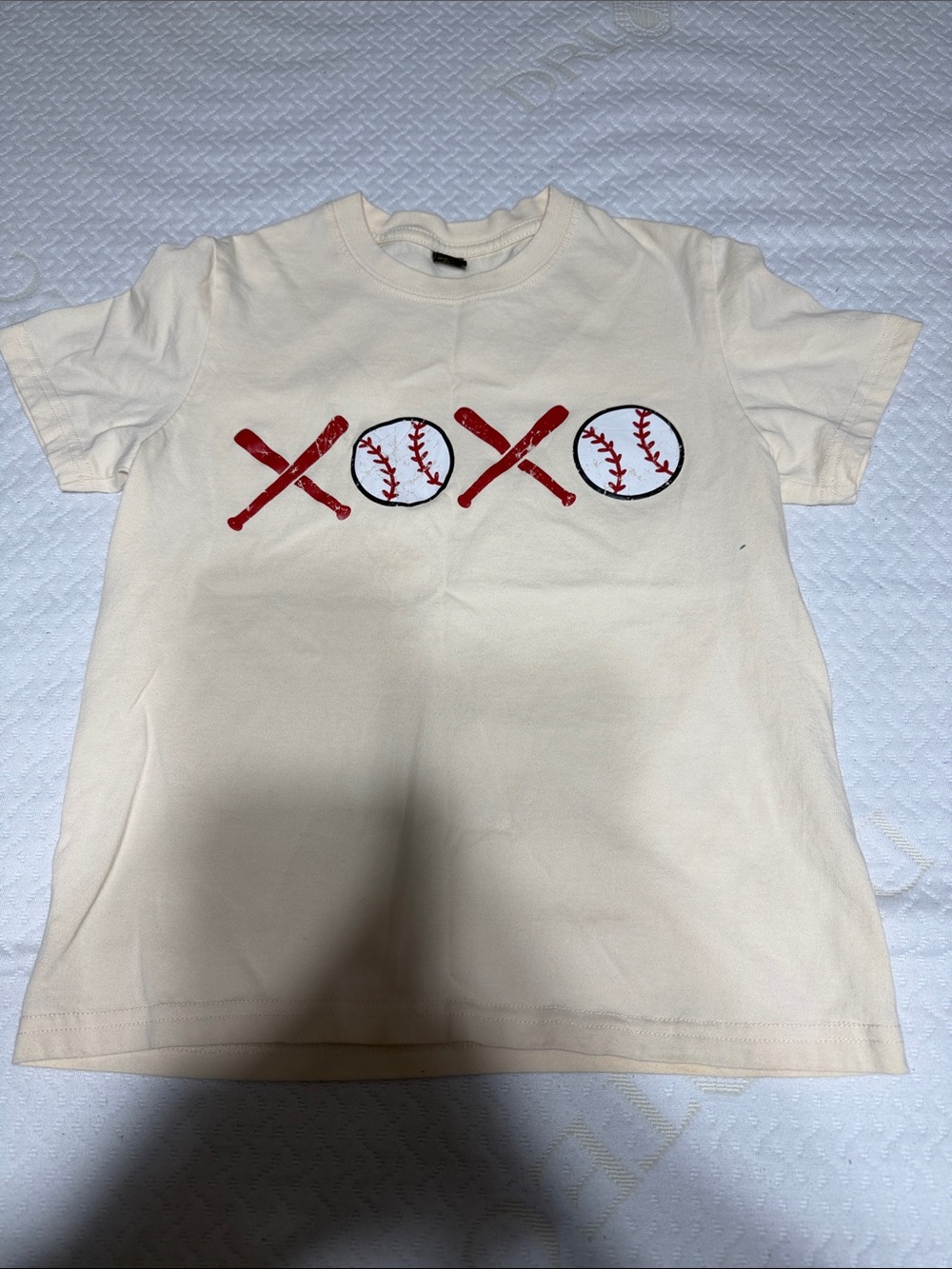 Kids Cream Baseball XOXO Graphic Tee